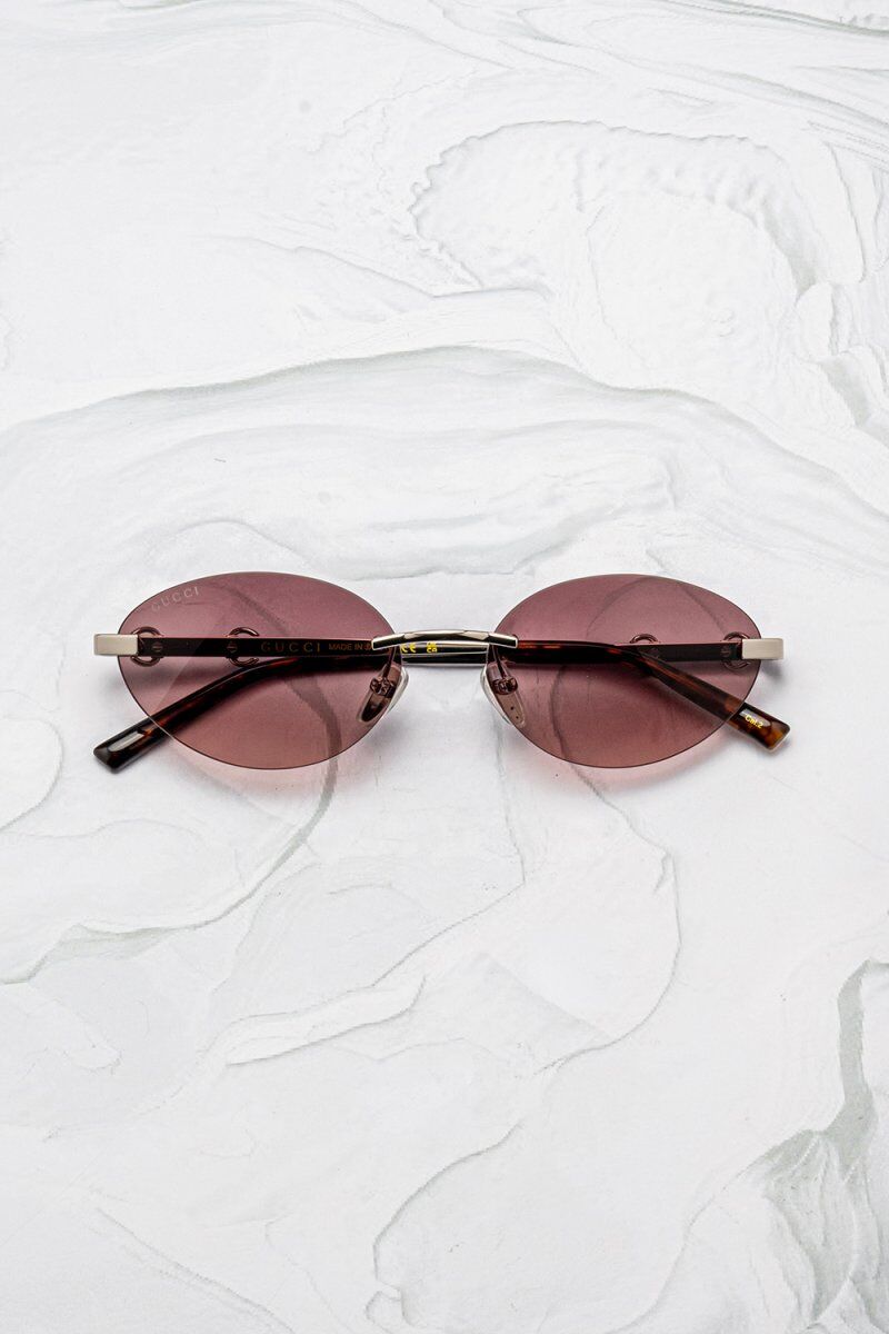 Lunettes de soleil Gucci GG2051S 004 ovale sans cercles rimless métal argenté verres rose dégradé - Optic Duroc