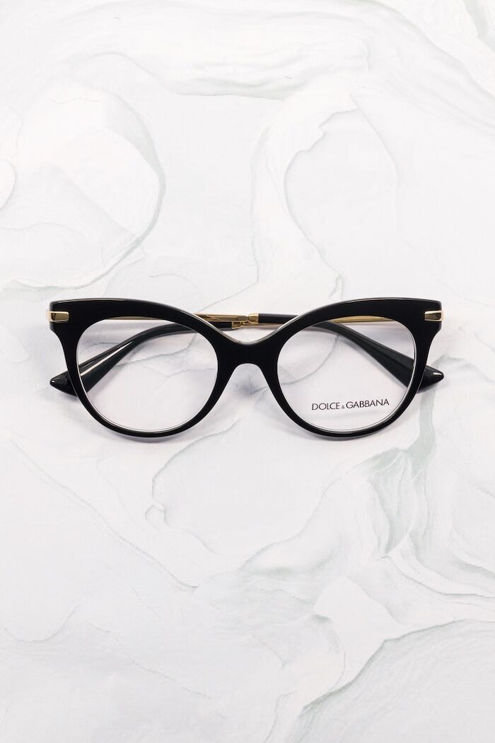 Lunettes de vue papillon femme Dolce Gabbana DG3392 cat eye acétate noir détails dorés - Optic Duroc
