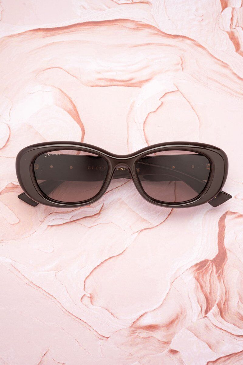 Lunettes de soleil Gucci GG1829SK ovale marron acétate brillant logo GG doré - Optic Duroc
