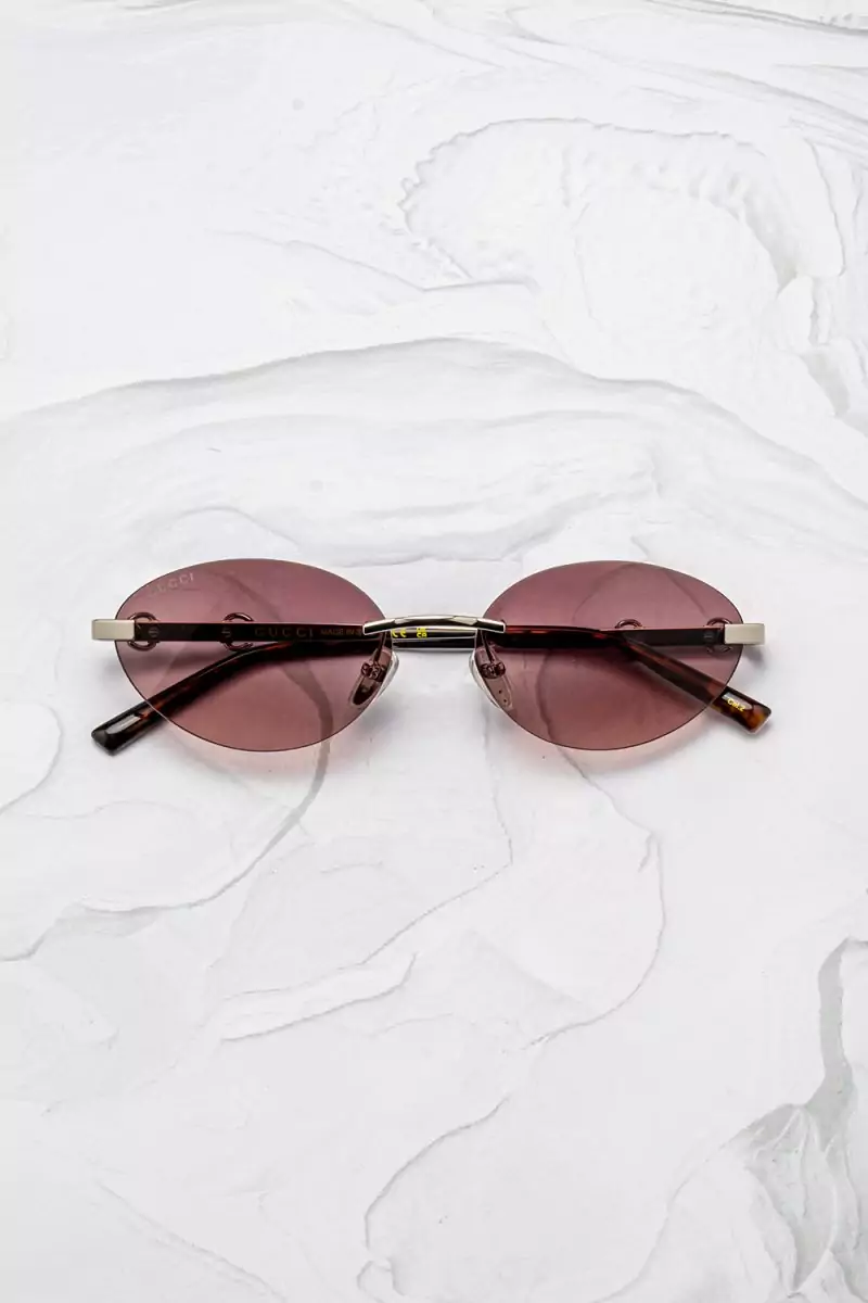 Lunettes de soleil Gucci GG2051S 004 ovale sans cercles rimless métal argenté verres rose dégradé - Optic Duroc