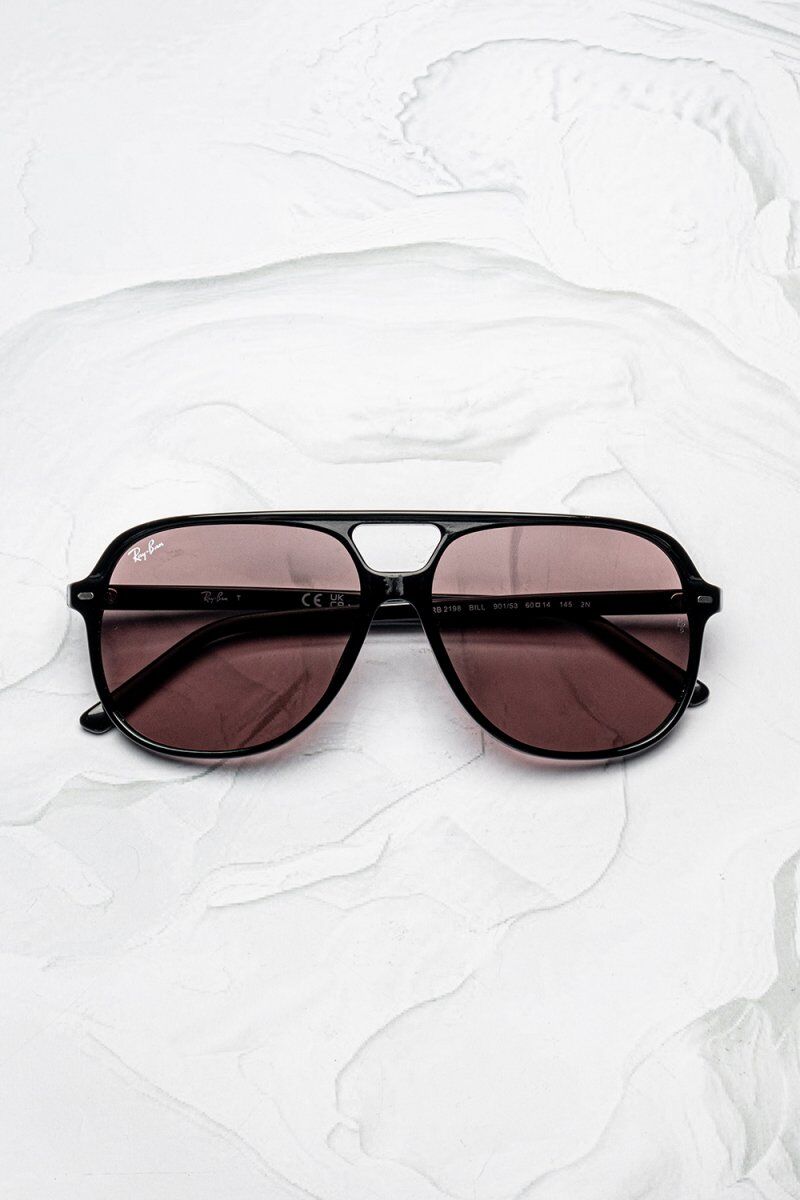 Lunettes de soleil Ray-Ban RB2198 Bill aviateur oversize acétate noir verres violet rose - Optic Duroc